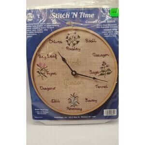 Needlemagic Counted Cross Stitch HERB GARDEN Stitch 'N Time Clock Kit New Vtg